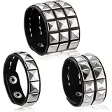 HICARER 3 Stück Leder Punk Armband für Männer Frauen 80er Jahre Armband Gotisch Punk Rock Armband Manschetten Armreif Unisex für Halloween Partygeschenke Zubehör