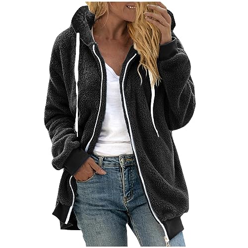 Damen Fleecejacke Warme Bequem, Winterjacke Stylisch Funktional, Winter Warm Lose Plüsch Zip Hooded Jacke, Plüschjacke Elegant Schick, Sale Angebote Teddyjacke Lässig Tolle Steppjacke