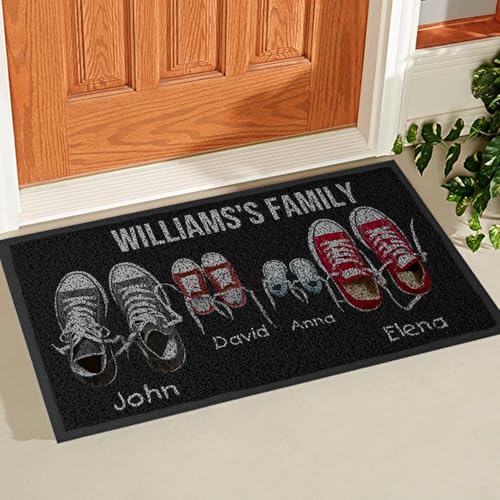 Wanapix | Fußmatte Familie personalisiert mit Namen | Fussmatten Haustür | rutschfeste Unterseite | Fussmatte innen lustig | Frottee - 75 x 43 cm | Schuhe (4)