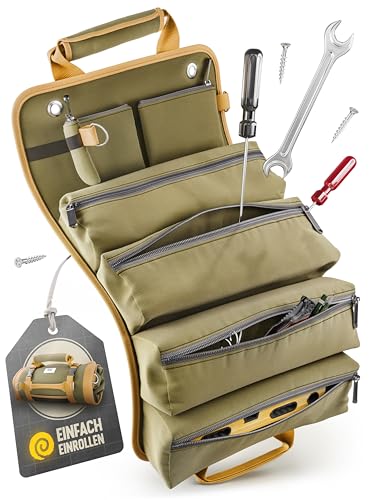 PEAKFEVER Organizer - Werkzeugtasche | Inkl. Gurt | für Werkzeug und Zubehör | Ideale Werkzeugrolle für Werkstatt - Garage - Arbeitstasche Herren & Damen