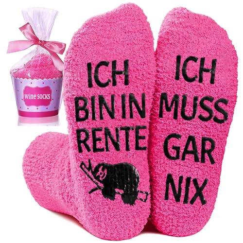 Lustige Geschenke für Frauen Stoppersocken, ICH BIN IN RENTE ICH MUSS GAR NIX Socken Ruhestand Damen Kollegin Rentner Lustig Geschenk Frau Kuschelsocken Witzige Socken Renteneintritt Abschiedsgeschenk