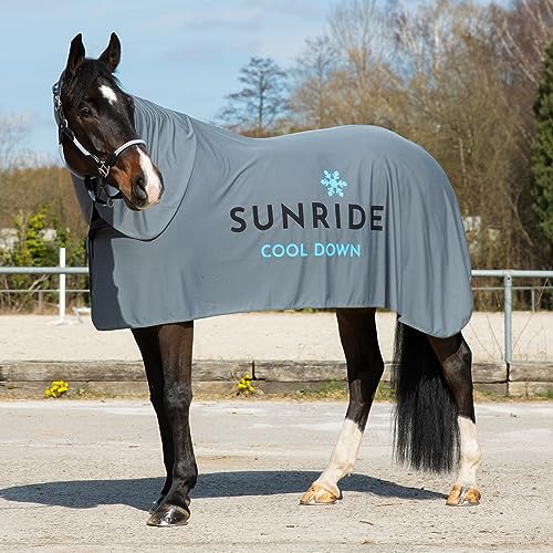 SUNRIDE Kühldecke mit Halsteil “Cool Down” (3er Set) - für Pferde - effektiver Kühleffekt - Magnetverschluss - einfache Anwendung (145 cm)