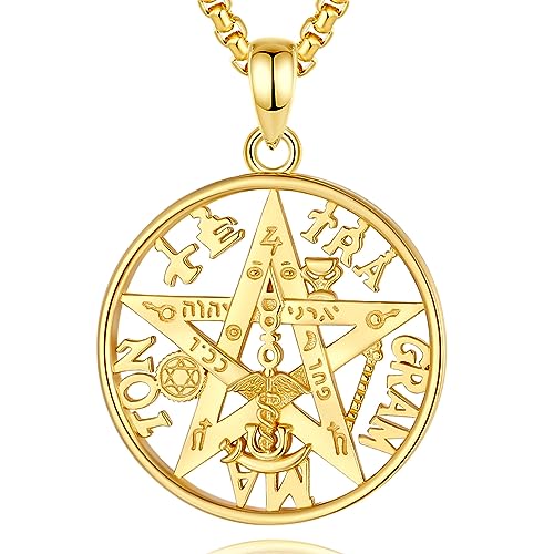 INFUSEU Tetragrammaton Kette, 925 Sterling Silber Goldenes Mystisches Symbol Schmuck Amulett Schild Hexe Spirituelle Wiccan Anhänger Schutz Sinnvolle Magische Energie Geschenk für Frauen Männer
