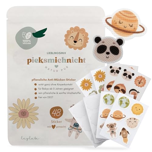 pieksmichnicht 48 STÜCK Pflanzliche Anti-Mücken-Aufkleber für Babys und Kinder Mückenschutz Insektenschutz Mückensticker Patches Pflaster DEET frei (Mix)