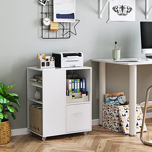 hefoths Rollcontainer, Büroschrank mit Rollen und Schubladen, Aktenschrank Weiß, für Dokumente, A4-Papier, Letter-Format, Weiß, 60 x 40 x 75 cm