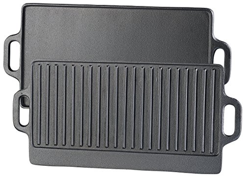 Rosenstein & Söhne Gusseisen Grillplatte: Gusseiserne Wende-Grillplatte für Ofen, Herd und Grill, 51 x 23,5 cm (Grillplatte für Elektroherd, Bratplatte für Herd, Grillspiesse)
