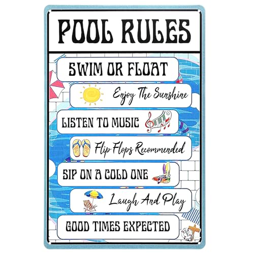 Andibro Pool Rules Schilder, Pool Warnschild Metall Blechschild 11,8 x 7,8 Zoll Vintage Swim Pool Sicherheit Regeln Lustige Outdoor Wanddekoration UV Geschützt und Wasserdicht (A)