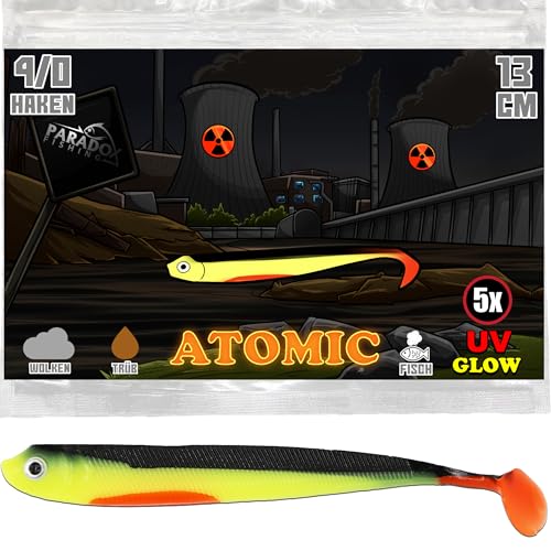 Paradox Fishing 5 STK. Atomic Zandergummifische 13cm - Zanderköder Gummifisch Zander Köder Gummifische Set