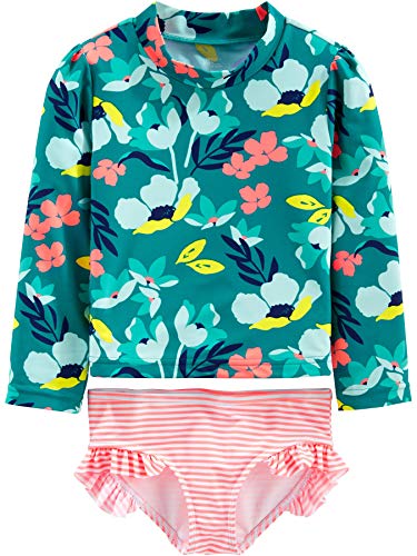 Simple Joys by Carter's Baby Mädchen 2-teilige gemischte Rashguard-Sets, Grün Floral/Rosa Streifen, 24 Monate