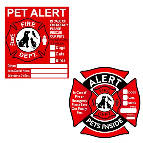2Pack Aufkleber Hinweis Feuerwehr „Im Notfall Retten Sie Bitte Meine Haustiere“ Folie Individuell Beschriftbar, Hinweis Aufkleber Set Haustier Rettung, Notfall Rettungs Aufkleber Für Haustiere