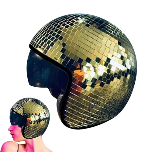 2024 New Discokugel Hüte - Disco Dekor Helme mit Einziehbarem Visier, Glitzer Spiegel Glas Discokugel Hut Helm für Damen Herren DJ Club Bühne Bar Party Hochzeit Dance (Gold)