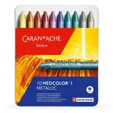 Caran d'Ache Metalldose mit 10 Wachspastellkreiden, verschiedene Metallic-Farben, Einheitsgröße (10er Pack)