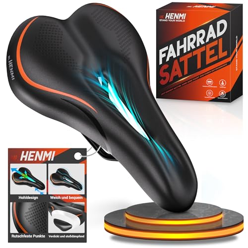 HENMI Fahrradsattel Herren Damen Weicher, Komfortabel Atmungsaktiv Stoßdämpfend Ergonomisch Fahrrad Sattel für Mountainbike MTB Trekking E-Bike Rennrad Fahrradsitz (Schlichtes Muster)