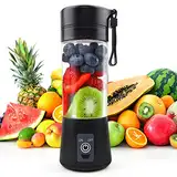 Mixer Smoothie Maker Tragbarer Entsafter: 380ml Standmixer Persönlicher shaker proteinshake mit 6 Edelstahlmesser Tragbar-BPA-freie mit USB-Mixbecher für Shakes,SaftOutdoor,Schwarz