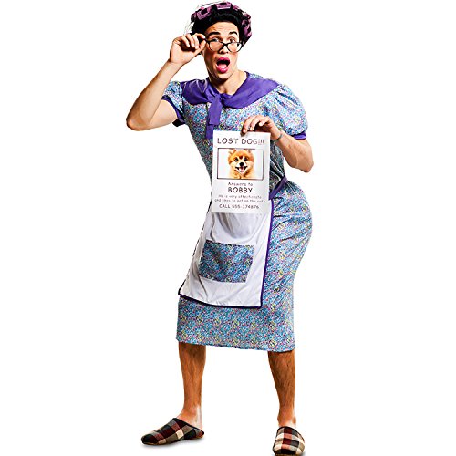 EUROCARNAVALES Herren Kostüm verzweifelte Oma Sucht Hündchen Gr. M/L Hausfrau Dicke Oma Karneval Spasskostüm Joke