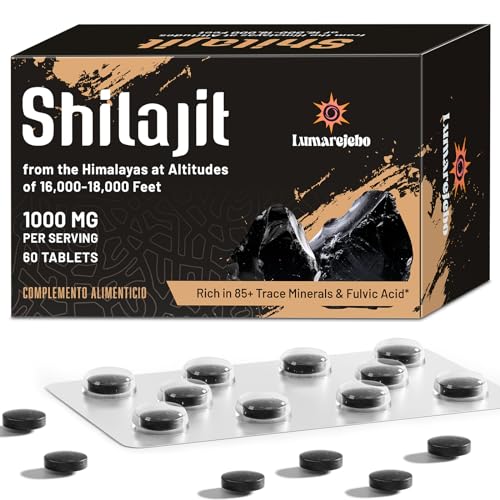 Shilajit Tabletten, 30.000 mg Hochdosiert Reine Himalayan Shilajit, Reich an 60% Fulvosäure und Über 85 Mineralien, 10:1 Extrakt, Praktischer als die Harzform（60 Tabletten）