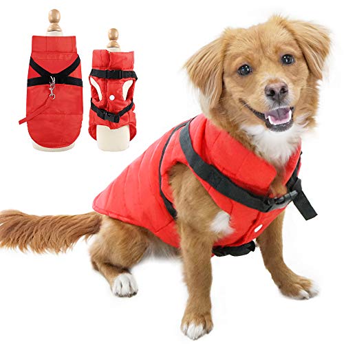 EASTLION Winter Hundemantel Warm Wasserdicht Hundejacke Welpen Hunde Kleidung Bekleidung Weste mit D-Ring,Rot,Größe L