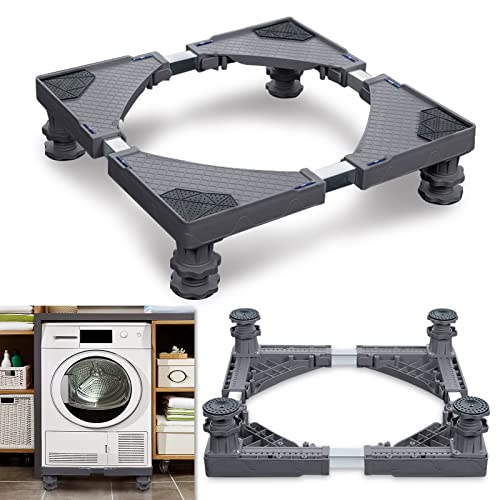 Yznahre Waschmaschinen Untergestell, 45-75 cm Verstellbare Waschmaschine Sockel - Unterschrank Beweglich für Kühlschrank Trockner Waschmaschine - 4 Füße, Gray