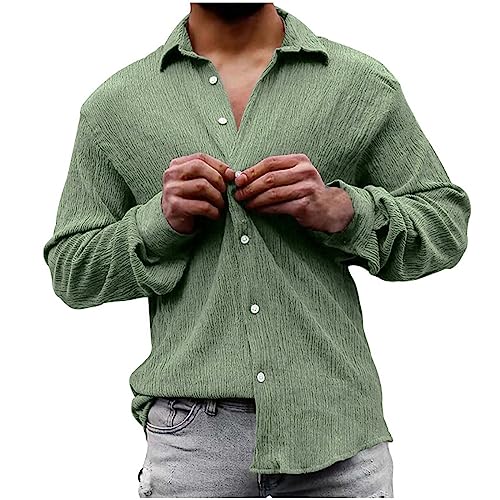 Golatcr Herren Hemd Kurzarm Freizeithemd Businesshemd Leinenhemd Sommer Einfarbig Basic Shirt for Männer Strandhemd Herren Leinenhemd Slim Fit Herren Stehkragen Herren Hemden Langarm 3XL