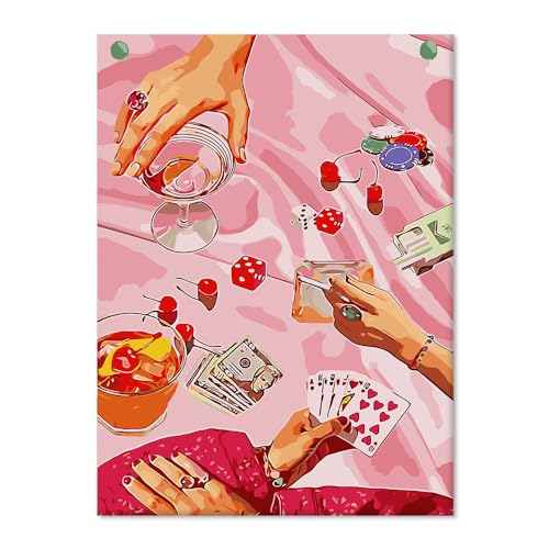 SUHEFAFA Malen Nach Zahlen Erwachsene- Poker Malen nach Zahlen Diy Erwachsene, Acrylfarbe Leinwand und 3 Pinsel Kit Geschenk Home Haus Deko Ohne Rahmen(40×50cm)