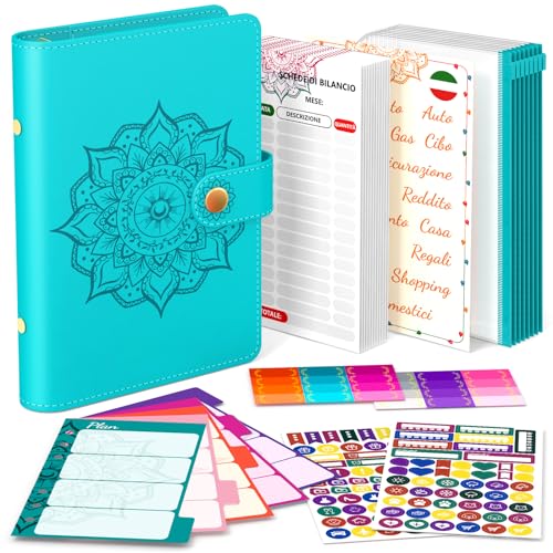 Italienischer Money Binder, Cash Stuffing, italienischer Budget Planner, das Sparbuch, Ringbuch, Sparplaner, Geld-Organizer mit Umschlägen, personalisiertes lokales Zubehör (blau)