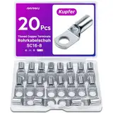 20 Stück Rohrkabelschuh 16mm2 M8 Kabelschuhe Set, ANVINKU Rohrkabelschuhe Set für Kfz Batteriekabel Set, Kabelschuh Sortiment, SC Rohrkabelschuh Set, 16mm² Kabelschuhe für Auto Motorräder Boote