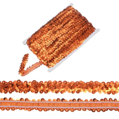 M METERXITY 1-Pack Elastische Paillettenborte, 16 Yards 0,8 Zoll Flache Pailletten Glitzer Paillettenborte 2 Reihe Metallische Paillettenborte für Basteln Nähen Verzierung [Orange]