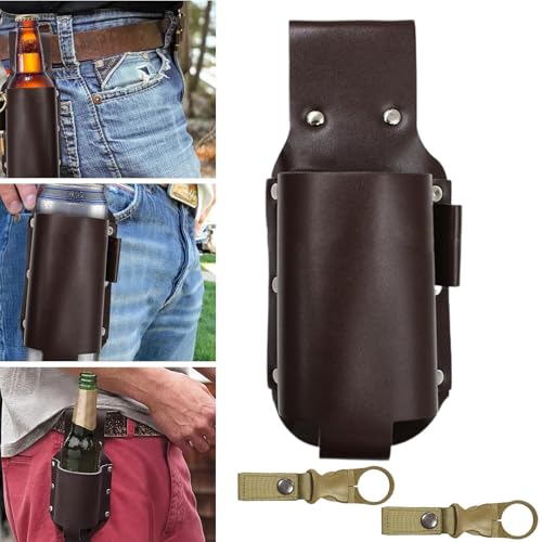 Bierholster, Bierhalter, Biergürtel, Bierhalter Gürtel, Bierhalter Leder mit 2 Stück Nylon Gürtel Flaschenhalter Clips Bier Geschenke für Freund, Vater, Kollegen, Grillparty