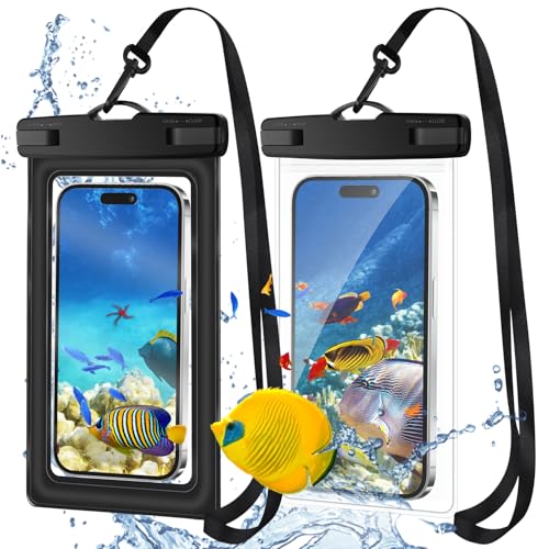 VFANDV wasserdichte Handyhülle 2 Stück, Unterwasser Handyhülle IPX8 Waterproof Phone Case Kompatibel Touch Wasserfeste Handyhülle Handy Wasserschutzhülle für iPhone, Galaxy, Huawei Bis zu 6,8"