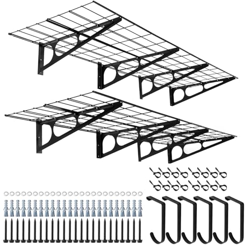 Sinoer 2Pack 2x6ft Garagenregal mit Haken, 24-Zoll-x-72-Zoll-Wandregal aus Metall Garage Storage Rack Regale, für Geschäft, Schuppen, Garagenlagerung