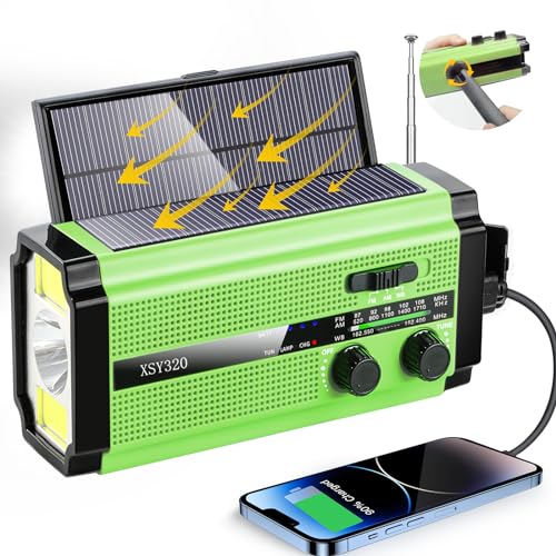 Notfall-Radio 2 übergroße Solar-/Handkurbel/5000 mAh Akku/USB-C-Ladegerät/AAA-Batteriebetriebenes tragbares AM/FM/NOAA-Wetter-Survival-Radio, 3 Modi-Taschenlampe und Leselampe, SOS-Alarm,