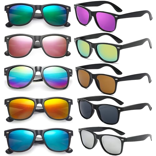 FSMILING 10 Stück Party Sonnenbrillen Set Unisex Partybrille Bunt 80er Sonnenbrille Verspiegelt Set Für Herren Damen