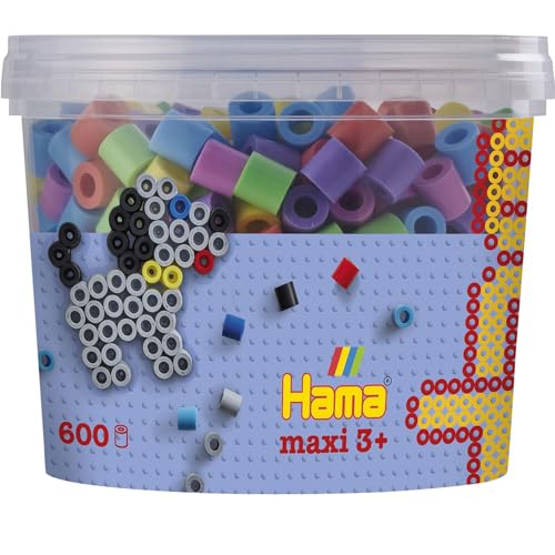 Hama Perlen 8571 Bügelperlen Dose mit ca. 600 bunten Maxi Bastelperlen mit Durchmesser 10 mm im Pastellmix, kreativer Bastelspaß für Groß und Klein