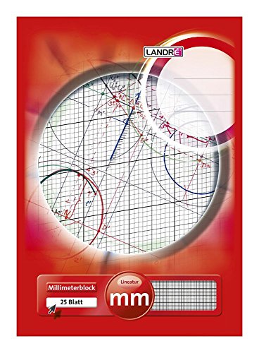 Landré Millimeter-Block A4, 80 g/m² Papier, 25 Blatt, Kopfgeleimt, Linienfabe rot