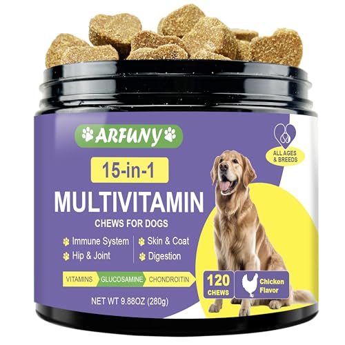 15 in 1 Hunde Multivitamine - unterstützt Verdauung, Fell, Knochen & Vitalität - Hunde Vitamine - Reich an Vitaminen, Glucosamine, Chondroitin - 120 Stück