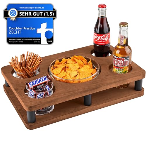 ZECHT Couchbar Snackbox - stabile Couch Bar für gemütliches Fernsehen | Snagger Snackspender mit Getränkehalter Snackhalter | Sofa Butler Snackbar aus Holz | Geschenk