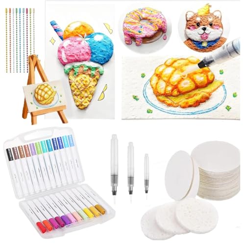 3D-Magic-Schaum-Malerei, Magic Puffy Paint, DIY 3D-Schaum-Textur-Malpapier, kreatives Kunstset for Kinder, Puffy Popcorn, magische Leinwand, Schwammblasen, Zeichenstifte, Künstlerbedarf(Circle)