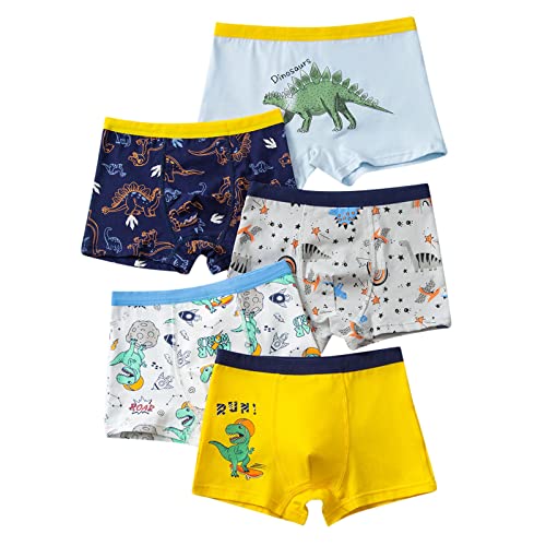 Kinder Kinder Baby Jungen Baumwolle Unterwäsche Niedlichen Dinosaurier Druck Unterhose Shorts Hosen Slips Badehose 5 STÜCKE Unterhosen Boxershorts (Blue, XL/6Y)