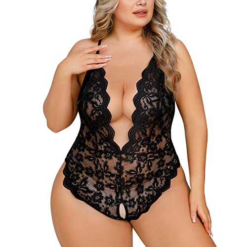 Generisch Korsett Hohle Spitzenoveralls für Frauen, sexy hohe Taille, sexy Dessous in Übergröße Sexy Dessous in Übergrößen (Black, XXXL)