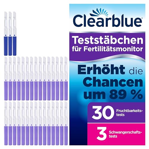 Clearblue Kinderwunsch Fertilitätsmonitor / Zykluscomputer Nachfüllpackung, 33 Tests (30x Ovulationstest / Fruchtbarkeitstest für Frauen zur Bestimmung des Eisprungs & 3x Schwangerschaftstest)