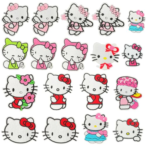 Kitty Patches, Kitty Aufnäher, 17PCS Kitty Bügelbilder, Flicken Zum Aufbügeln, Bügelbilder für Textilien, Bügelflicken Kinder, Patches Zum Aufbügeln, für Kleidung Kleidern Jeans Segeltuchschuhe