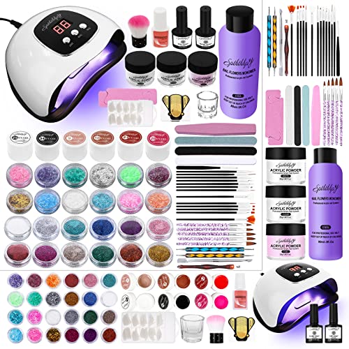 SPTHTHHPY Acryl Nagel Set 6 Stück UV Nagellack Set mit 48W UV/LED Nagellampe, 3*20g Acrylpulver 90ml Acrylflüssigkeit für Anfänger Selber Machen Acrylnägel