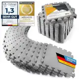 Boden-Schutzmatten XXL Set; Fitnessmatte Bodenschutz Puzzle-Matte; Unterlegmatte für Fitnessgeräte + GRATIS Anti-Rutschmatte; Trainingsmatte & Sport-Matte für Fitnessraum Keller Garage ca. 2m² Grau