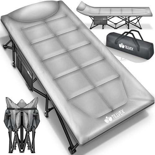 tillvex® Campingbett klappbar mit Tragetasche bis 280 kg | Campingliege extra breit | Feldbett Karpfenliege für Outdoor & Indoor | Klappbett Gästebett faltbar Garten Camping Angeln Festival Reise