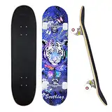 31 x 8 Zoll komplettes Skateboard für Jungen, Mädchen, Teenager, Erwachsene, Anfänger,8 Lagen Ahorn Double Kick Deck Concave Skateboard mit ABEC-11-Kugellagern