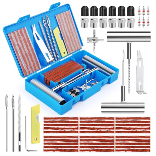VMUTGA 58 Stück Reifenreparaturset, Auto Reifen Reparaturset Autoreifen Flickzeug Pannenset Reifen Flickset Tragbares Reifen Reparatur Werkzeuge Kit für Auto, Motorrad, Traktor, LKW, ATV, Wohnmobil