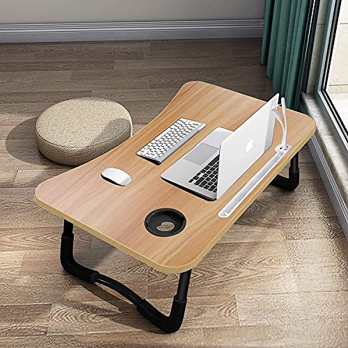 A3A ACADGQ Laptoptisch, Laptop Betttisch Klappbar, Notebook Tisch mit 4 USB Ladeanschluss, Schublade, PAD Ständet, Cup Slot, für Bett, Sofa, Boden (60 x 40 cm, Holzfarbe)