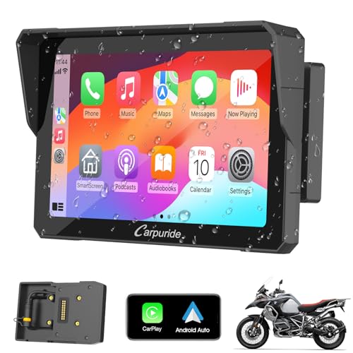 Carpuride W702B Motorrad GPS Carplay Bildschirm mit Design Halterung für BMW Motorräder, Kabelloses CarPlay und Android Auto, Tragbarer Wasserdichter 7" Touchscreen, Dual Bluetooth, Navigation, Siri.