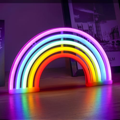 AOOTE Regenbogen Neon Light,LED Regenbogen Neonlichter,USB und Batterie betrieben,Rainbow Neon Zeichen,Regenbogen Neon Schild für Kinderzimmer Schlafzimmer Geburtstag Hochzeitsdekoration (Bunt)
