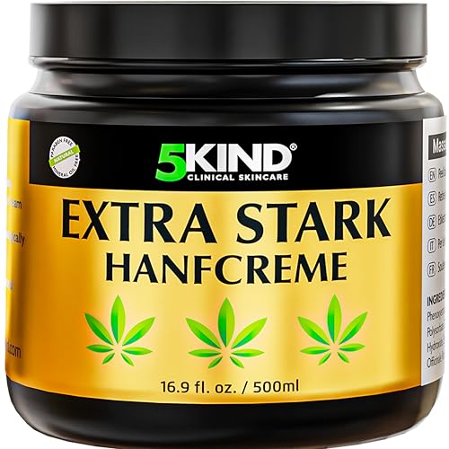 5kind Extrastarke Hanfcreme 500 ml – Hochdosiertes Hanf Gel und Arnikacreme – Wirkt gegen Rückenbeschwerden & Muskelkater, beruhigt Füße, Knie, Nacken, Schultern – Mit natürlichen Extrakten